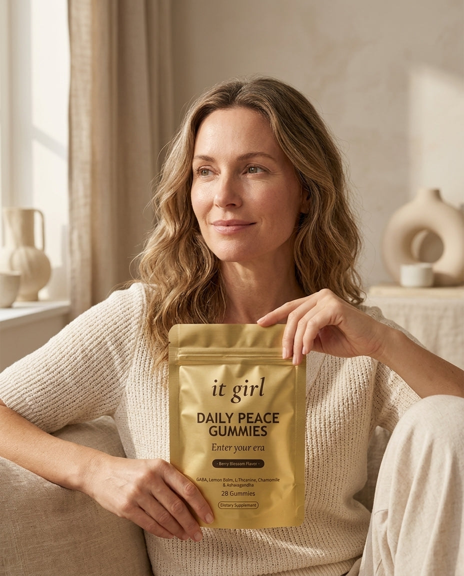 Woman holding It Girl Daily Peace Gummies