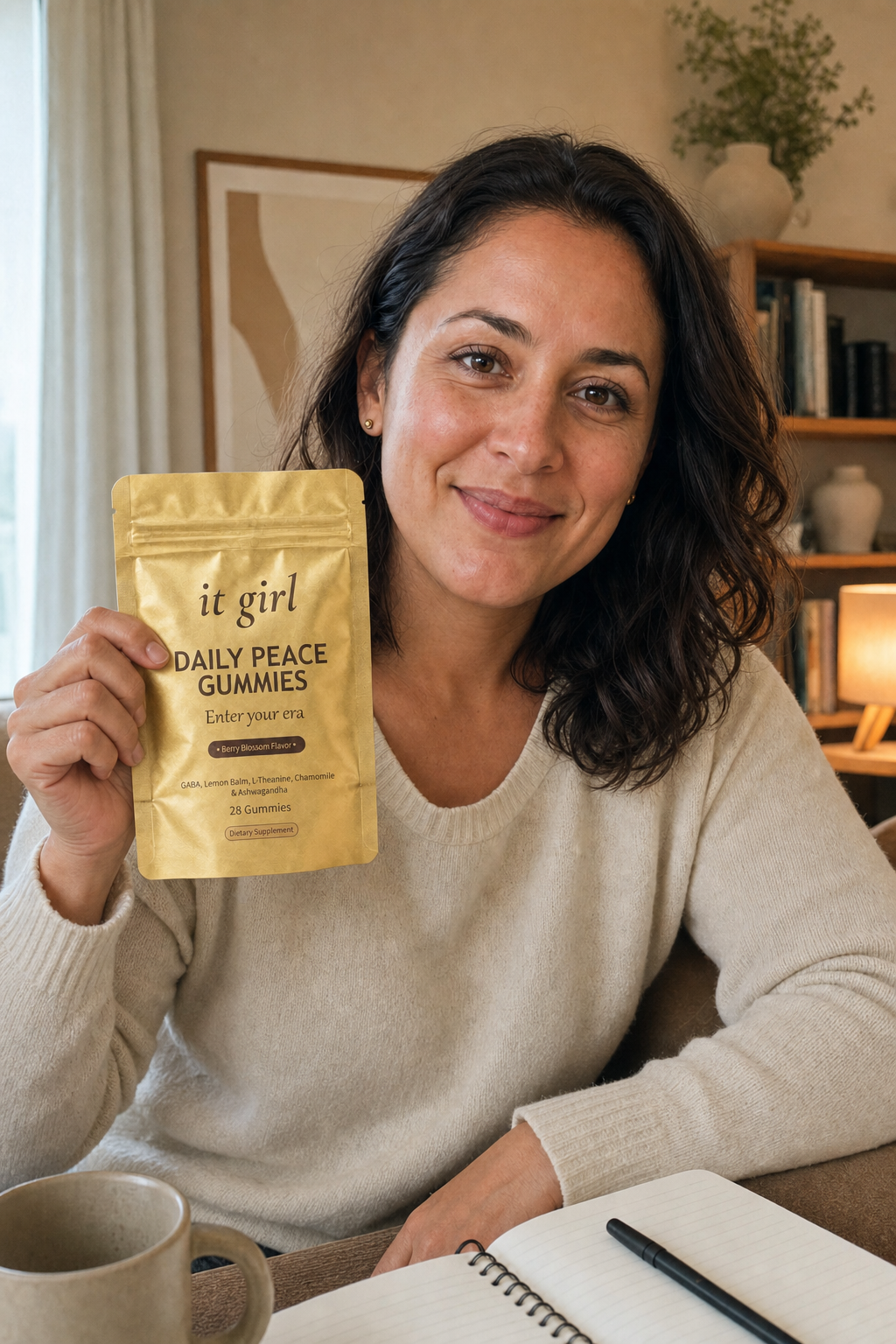 Maya Ellison, a warm licensed therapist in her early thirties, sitting in a calm cream-toned office looking at the camera with a genuine open expression