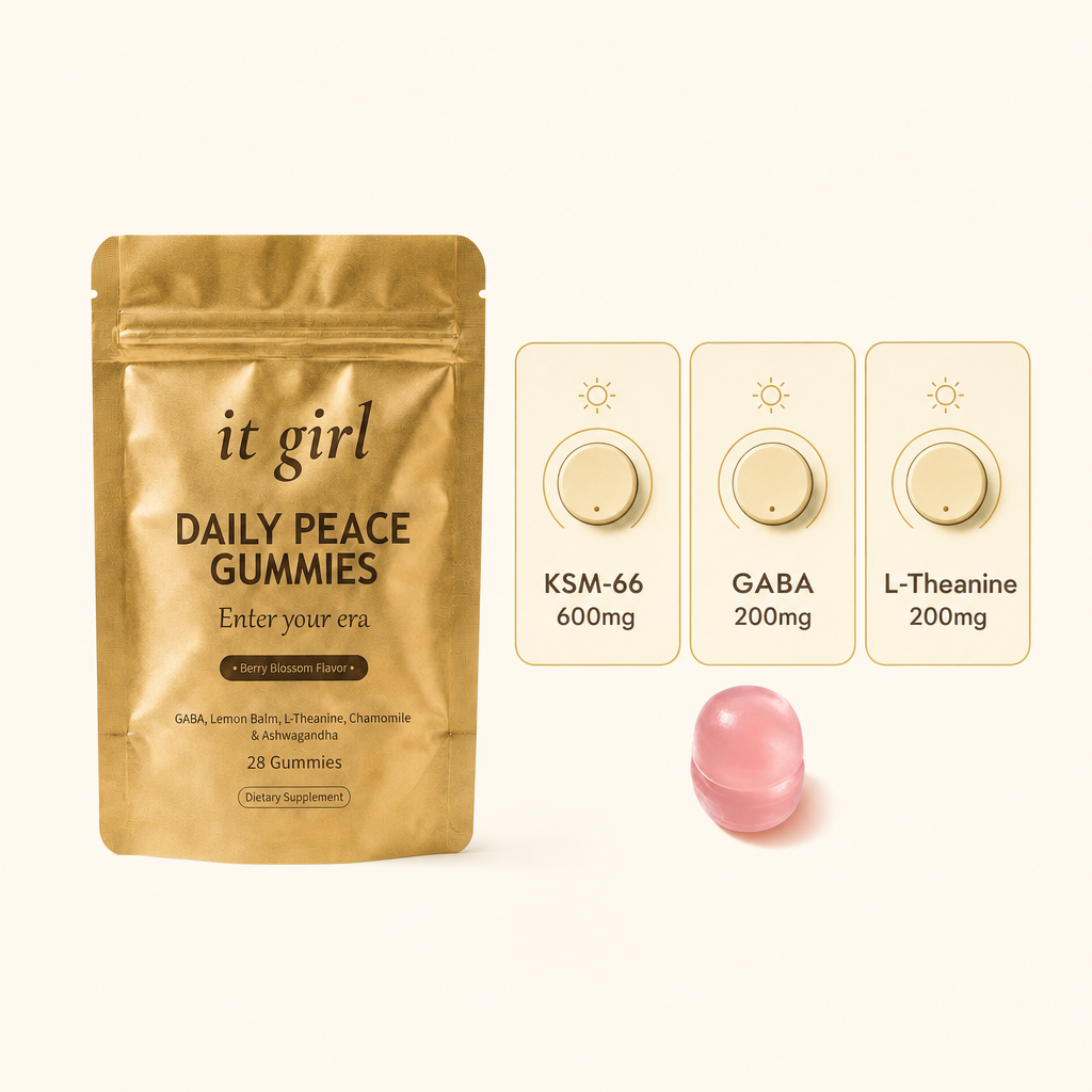 Editorial still life contrasting a vague proprietary blend label against a clean label with the three named milligram doses spelled out, on cream